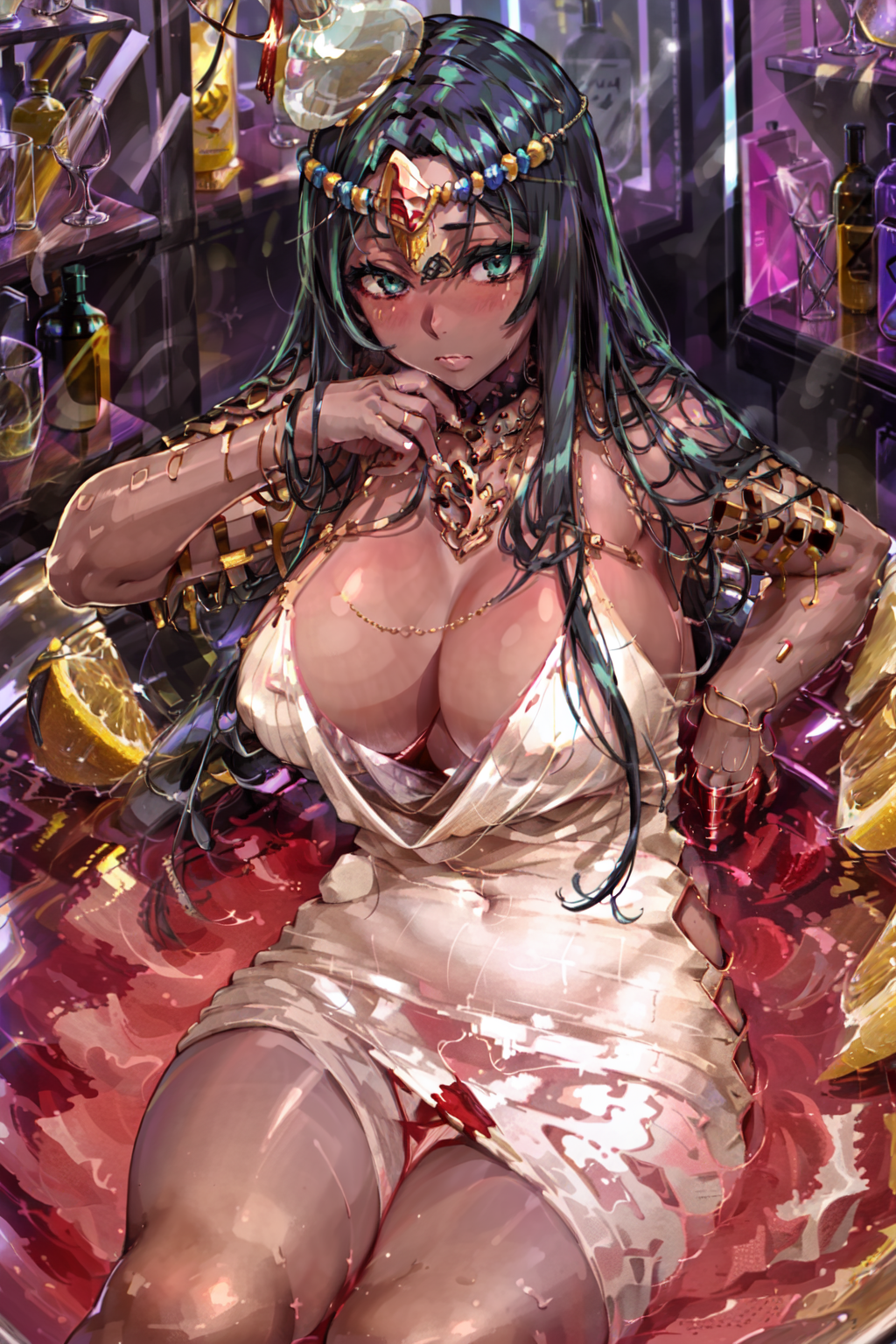 00964-2769584518-masterpiece,best quality,1girl,mature female,scheherazade _(fate_),thousandnights,PartyDress,dark skin,gigantic breasts,wide hip.png